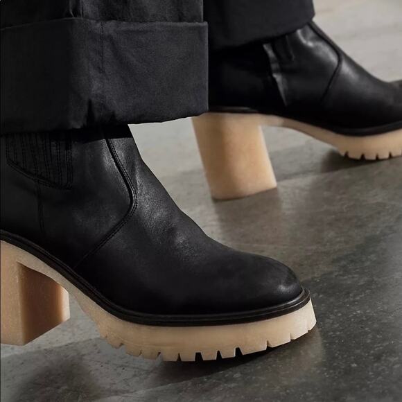 Free People James Chelsea Black Leather Ankle Boots Block Heel Platform Size 10 - Picture 4 of 13